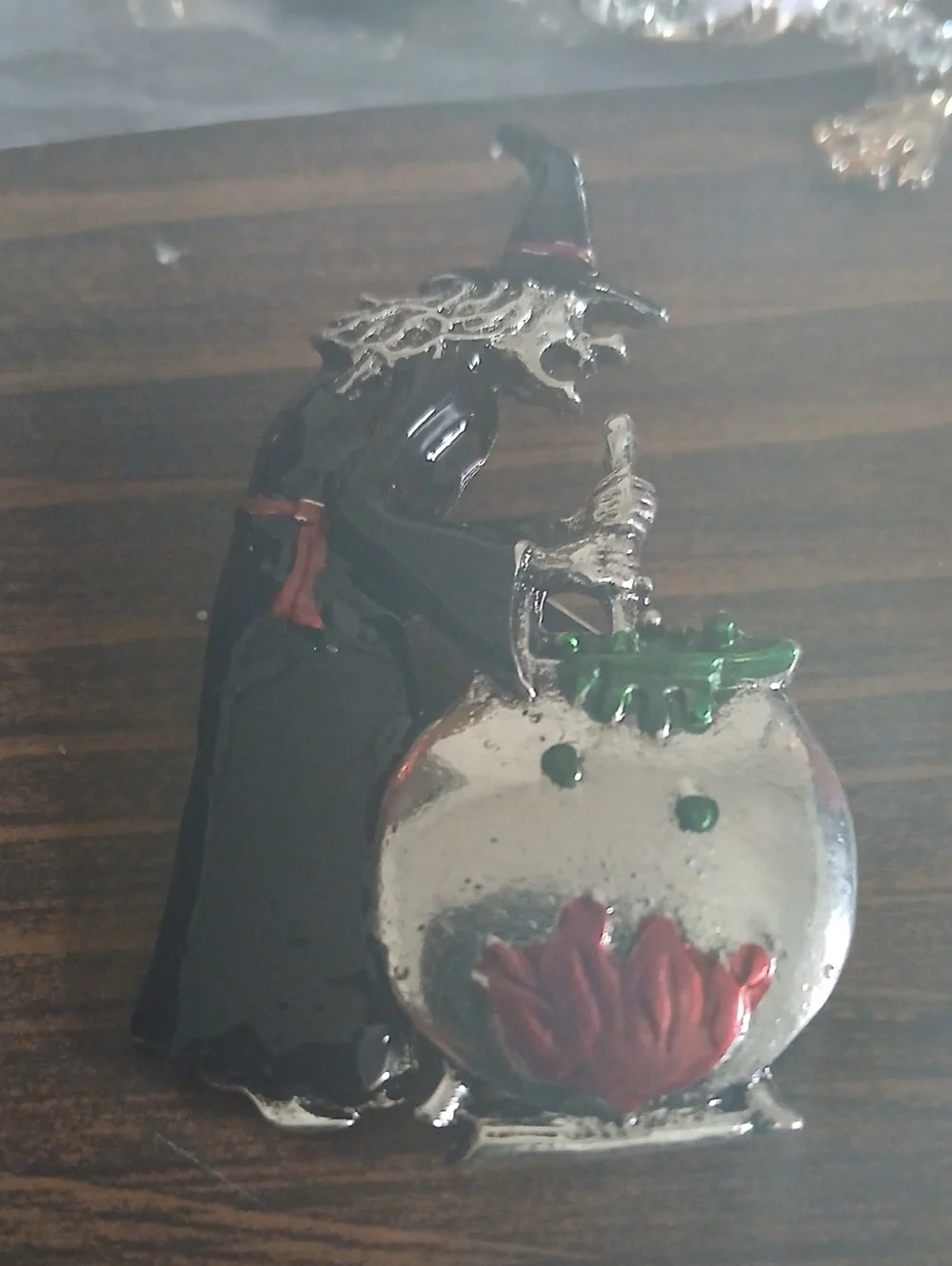 Enamel Witch Brooch with Green Cauldron Accent